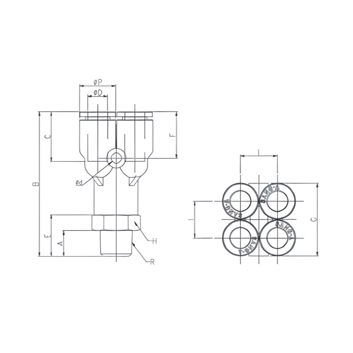 Push to Connect Double Wye "Y" Union 4mm Tube x 1/8" BSPT (R) Male