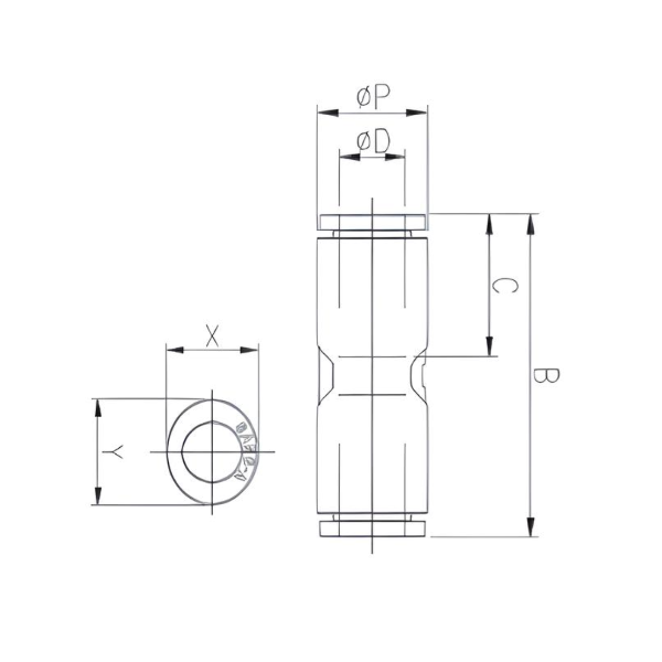 Push to Connect Straight Union 3/16" x 3/16" Tube OD