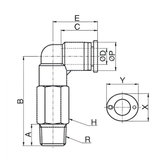 Union Long Elbow Fitting 12mm Tube x 3/8" BSPT (R) Male