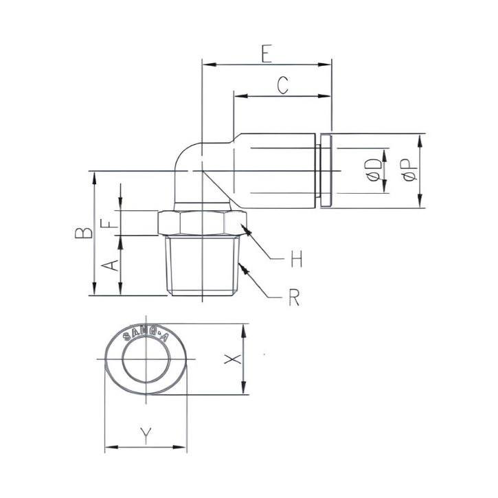 Push to Connect 90 Elbow Fitting 5/32" Tube x 10-32 NPT Male
