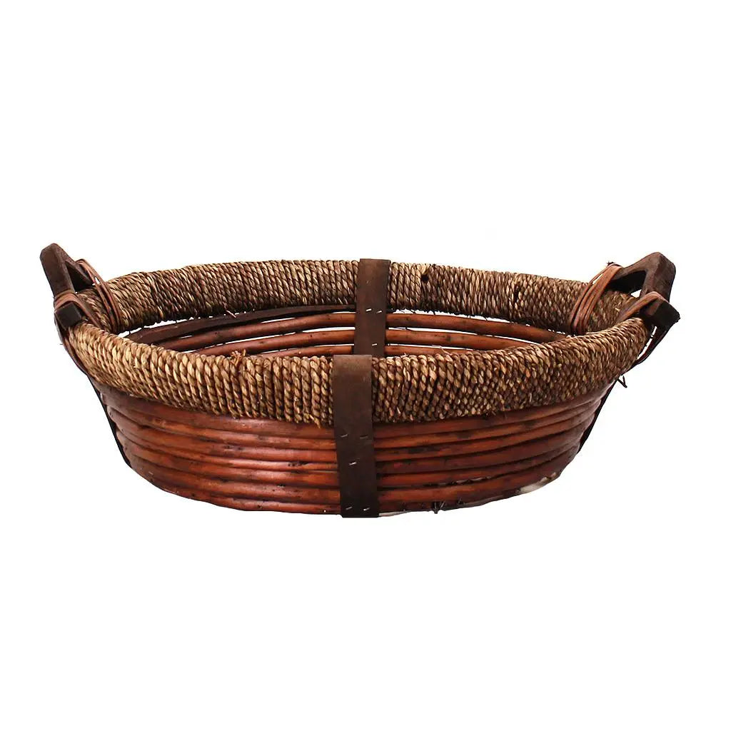 Panier rond en osier avec poignées 17" x 5"
