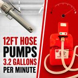 PUMPMATIC 12 FT HOSE + 5 Gallon Gas Can Combo Kit - 3.2 GPM - GAS, DIESEL, KEROSENE