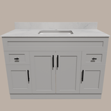 48-Inch Shaker Bathroom Vanity — White or Gray | Plywood Cabinet, Solid-Wood Doors, Soft-Close 3-Way Clip-On Hinges