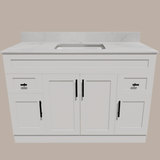 48-Inch Shaker Bathroom Vanity — White or Gray | Plywood Cabinet, Solid-Wood Doors, Soft-Close 3-Way Clip-On Hinges