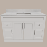48-Inch Shaker Bathroom Vanity — White or Gray | Plywood Cabinet, Solid-Wood Doors, Soft-Close 3-Way Clip-On Hinges