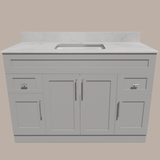 48-Inch Shaker Bathroom Vanity — White or Gray | Plywood Cabinet, Solid-Wood Doors, Soft-Close 3-Way Clip-On Hinges