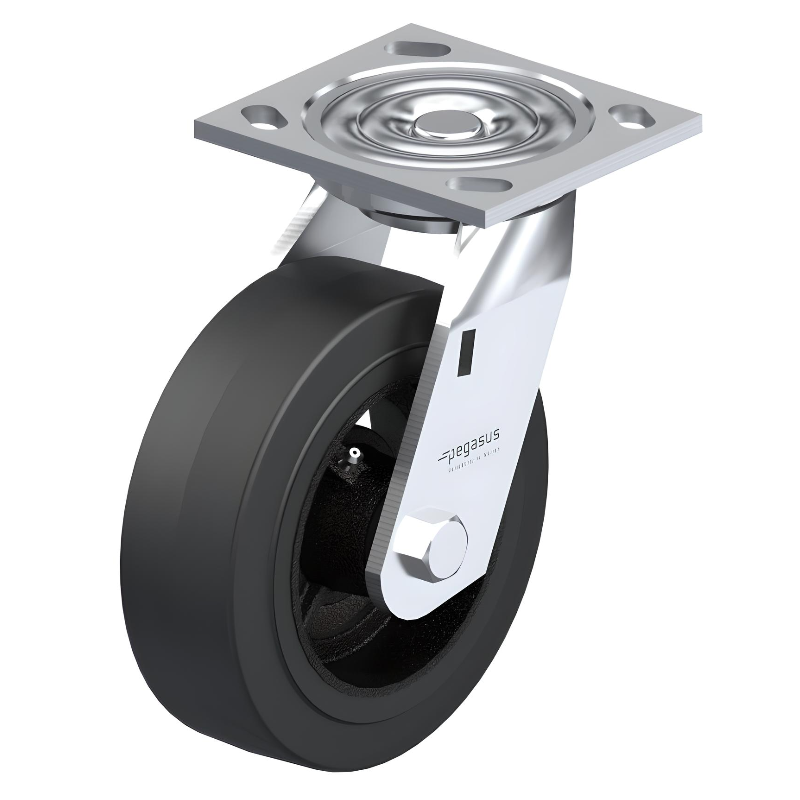 Rubber Black Caster 8" x 2" Swivel 600 lbs Roller Bearing P21 Series