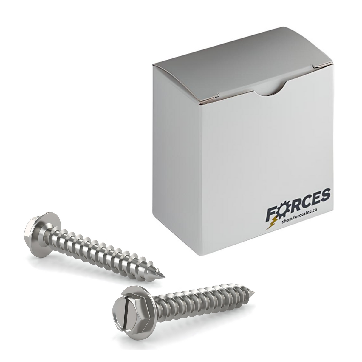 #14 x 1" Metal Screw Slotted Hex Washer Head Hex Drive Type A Point - Stainless Steel 18-8