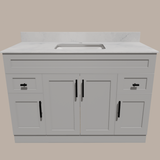 48-Inch Shaker Bathroom Vanity — White or Gray | Plywood Cabinet, Solid-Wood Doors, Soft-Close 3-Way Clip-On Hinges