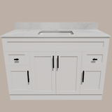 48-Inch Shaker Bathroom Vanity — White or Gray | Plywood Cabinet, Solid-Wood Doors, Soft-Close 3-Way Clip-On Hinges