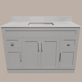 48-Inch Shaker Bathroom Vanity — White or Gray | Plywood Cabinet, Solid-Wood Doors, Soft-Close 3-Way Clip-On Hinges