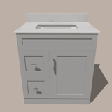 30-Inch Shaker Bathroom Vanity with Drawers — Left or Right | White or Gray | Plywood Cabinet, Solid-Wood Door, Soft-Close 3-Way Clip-On Hinges