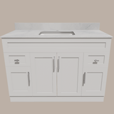 48-Inch Shaker Bathroom Vanity — White or Gray | Plywood Cabinet, Solid-Wood Doors, Soft-Close 3-Way Clip-On Hinges