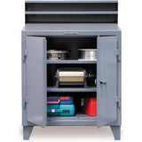 StrongHold Shop Desk, 2 Shelves, Pigeonhole Compartment Riser, 48"W x 28"D, Dark Gray