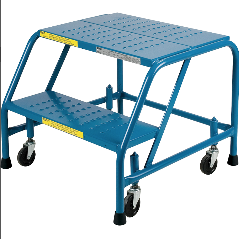 Rolling Step Ladder, 2 Steps, 18" Step Width, 19" Platform Height, Steel