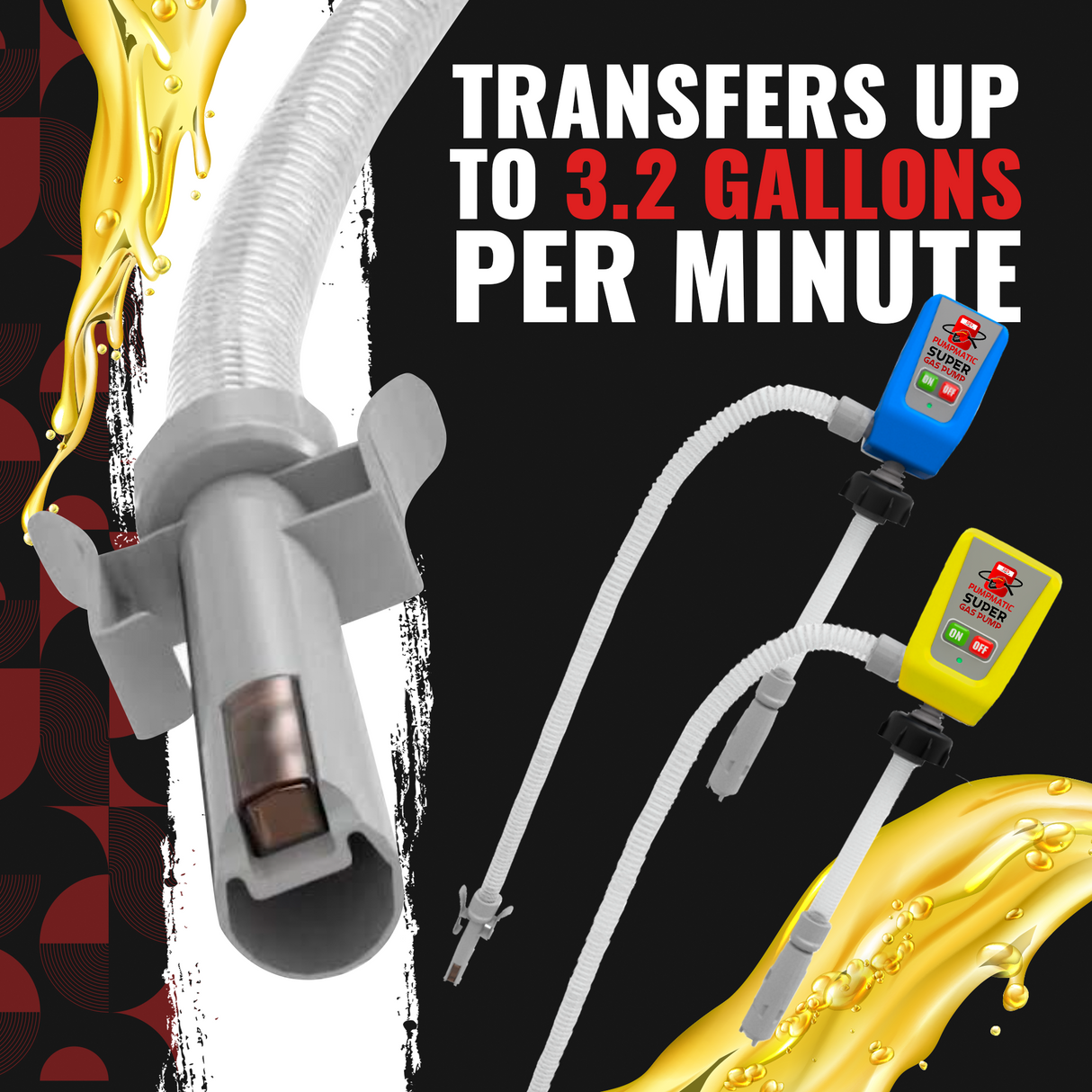 Diesel PumpMatic Super Gas Pump Fuel Transfer Pump + 3 Power Sources w/ 4.25ft Hose Siphon