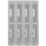 Clean Line™ Lockers, 2 -tier, Bank of 4, 48" x 12" x 78", Steel, Grey, Rivet (Assembled), Perforated