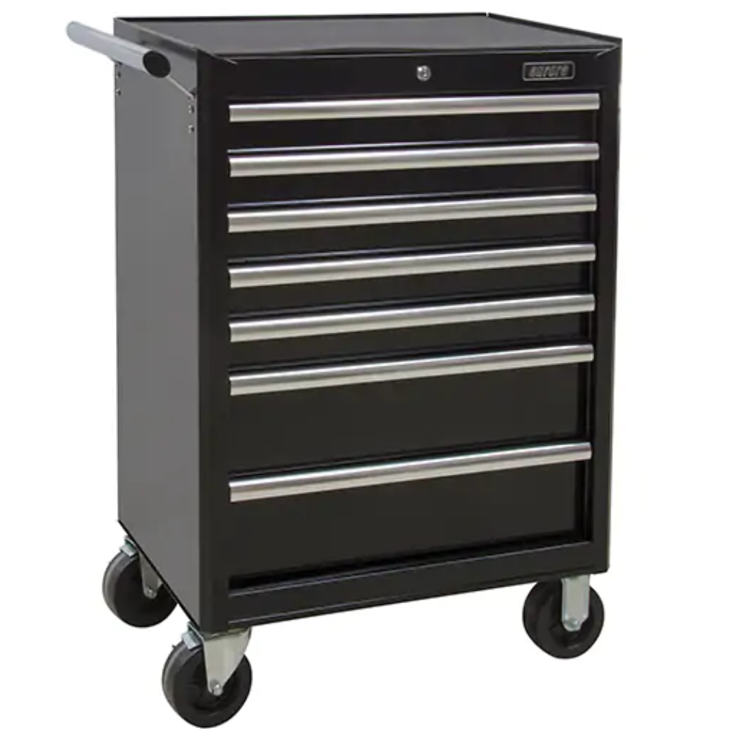 Heavy-Duty Tool Cart, 7 Drawers, 28" W x 22" D x 42-3/8" H, Black