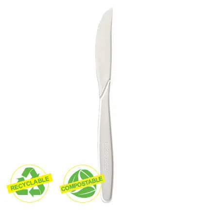 Ustensiles compostables recyclables – Cuillère à thé, cuillère à soupe, fourchette ou couteau (boîte de 1000)