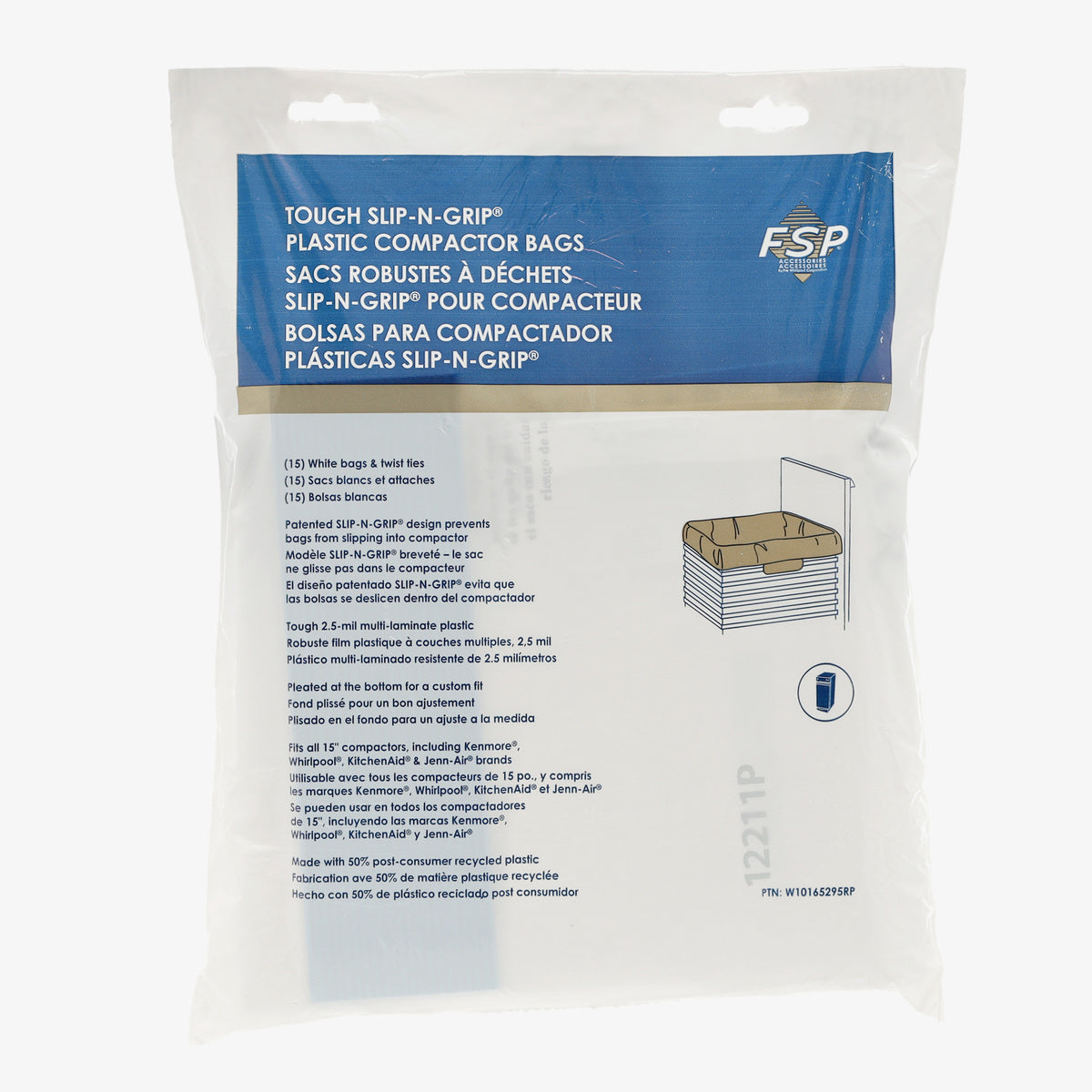 Whirlpool W10165295RP 15" White Trash Compactor Bags