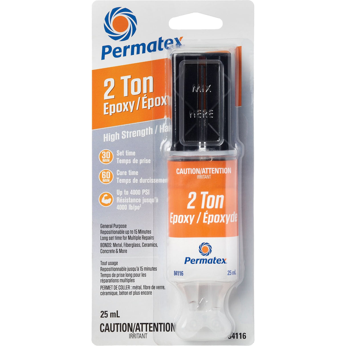 2 Ton Epoxy, 25 ml, Syringe, Two-Part, Clear
