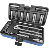SAE 12-Point Socket Wrench Set, 21 Pcs, 3/8" Drive Size, Deep