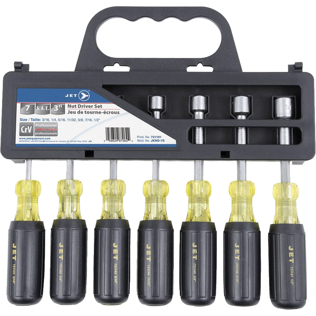 JKND-7S Cushion Grip Nutdriver Set, 7 Pcs., Non Magnetic, Imperial