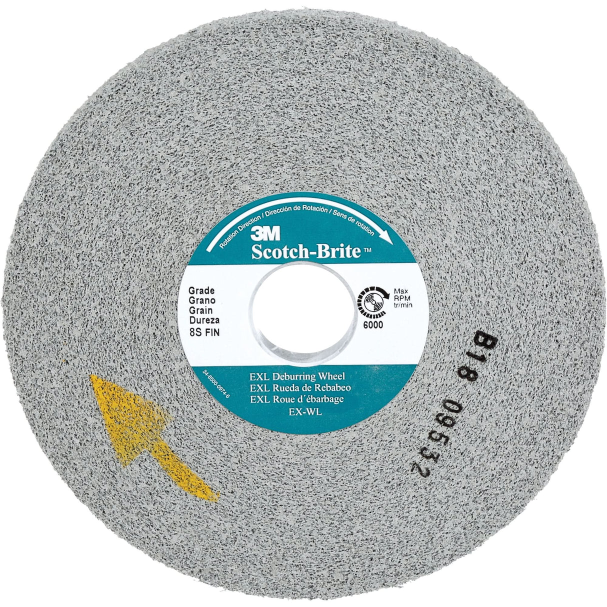 Scotch-Brite™ EXL Deburring Wheel, 6" x 1/2", 1" Arbor, Aluminum Oxide