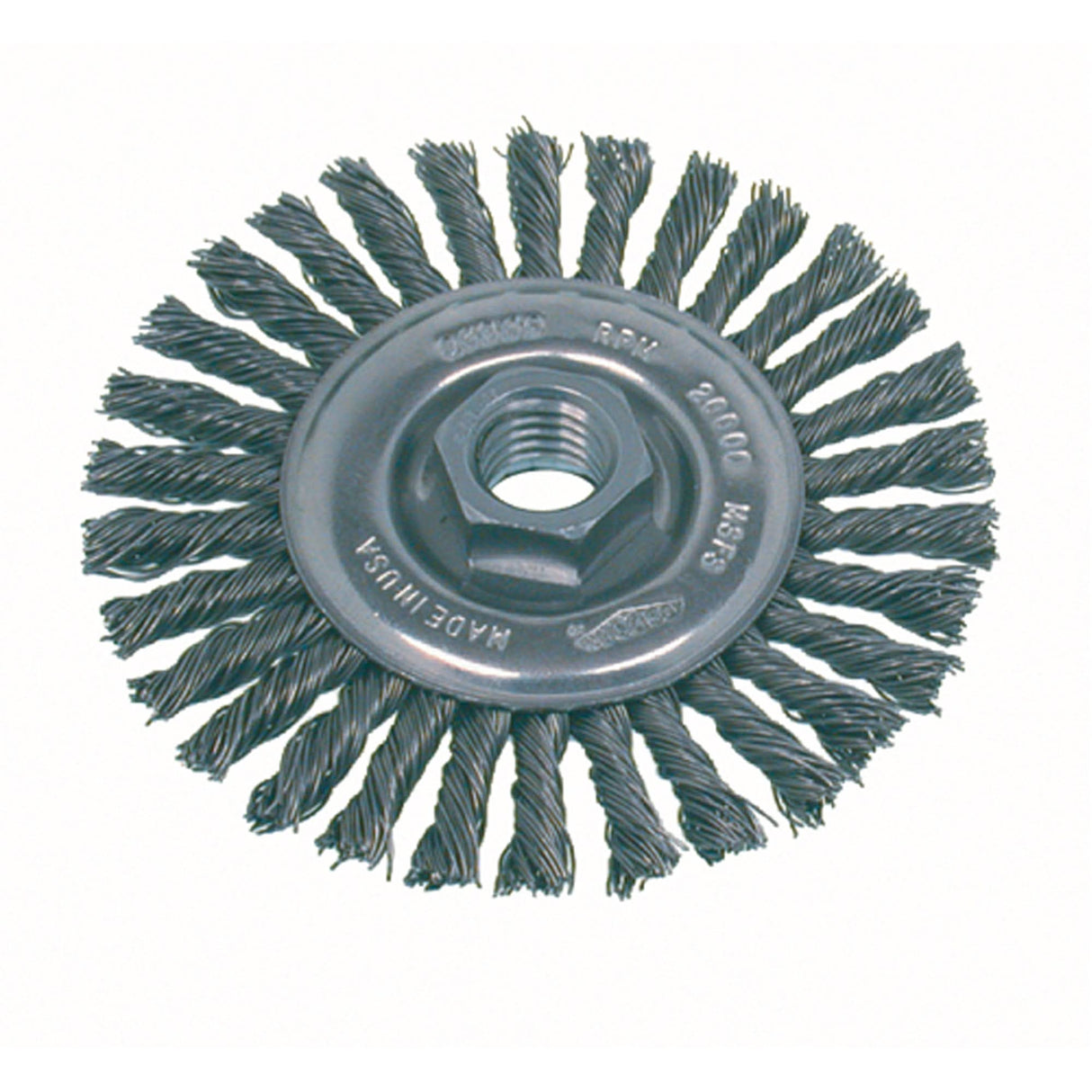 High Speed Small Grinder Stringer Bead Knot Wire Wheel Brush, 4" Dia., 0.02" Fill, 5/8"-11 Arbor, Stainless Steel
