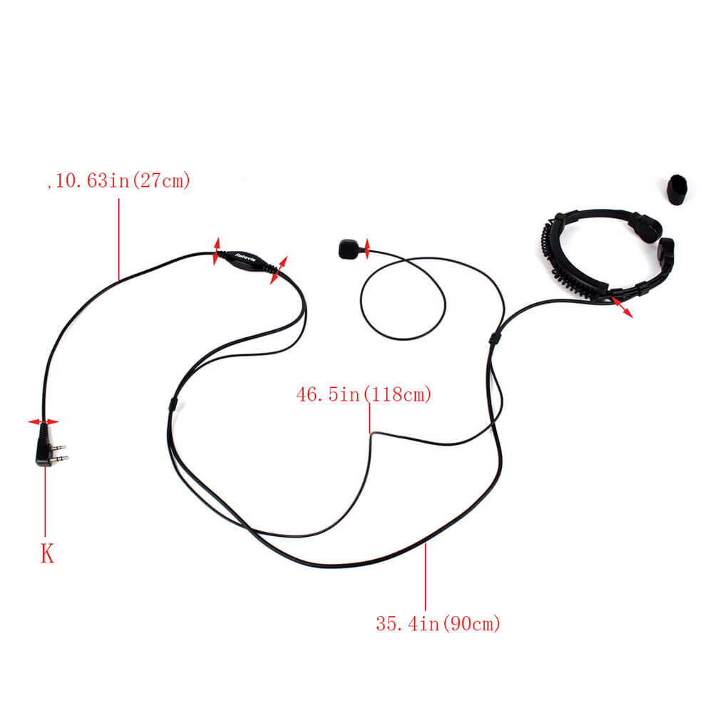 Microphone de gorge réglable et oreillette à tube acoustique Retevis ETK002 Premium (K1 2 broches)