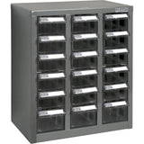 KPC-600 Parts Cabinet, Galvanized Steel, 18 Drawers, 13-9/10" x 8-7/10" x 16-3/10", Grey