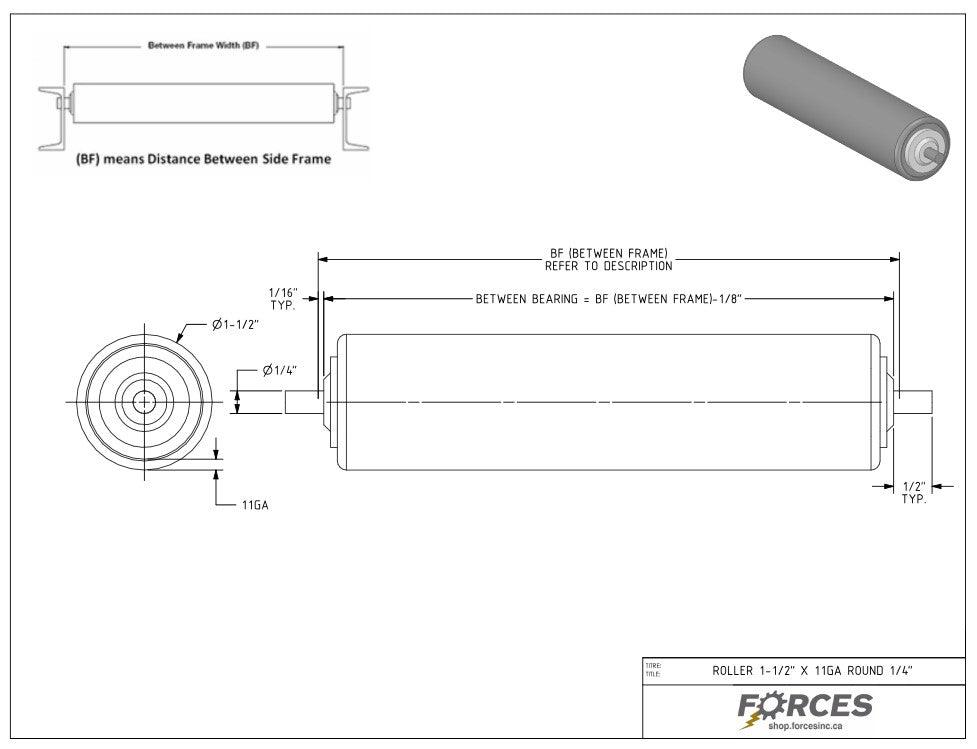 Conveyor Rollers 48" BF | 1.5" Dia. Round Shaft 1/4" 11 Ga HRPO