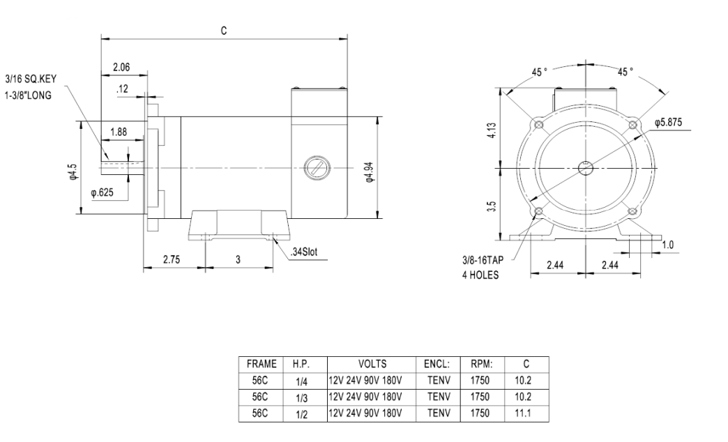 Max Motion MM3324NV | DC Motor 1/3HP, 1750RPM, 24V (DC), Frame 56C, TENV