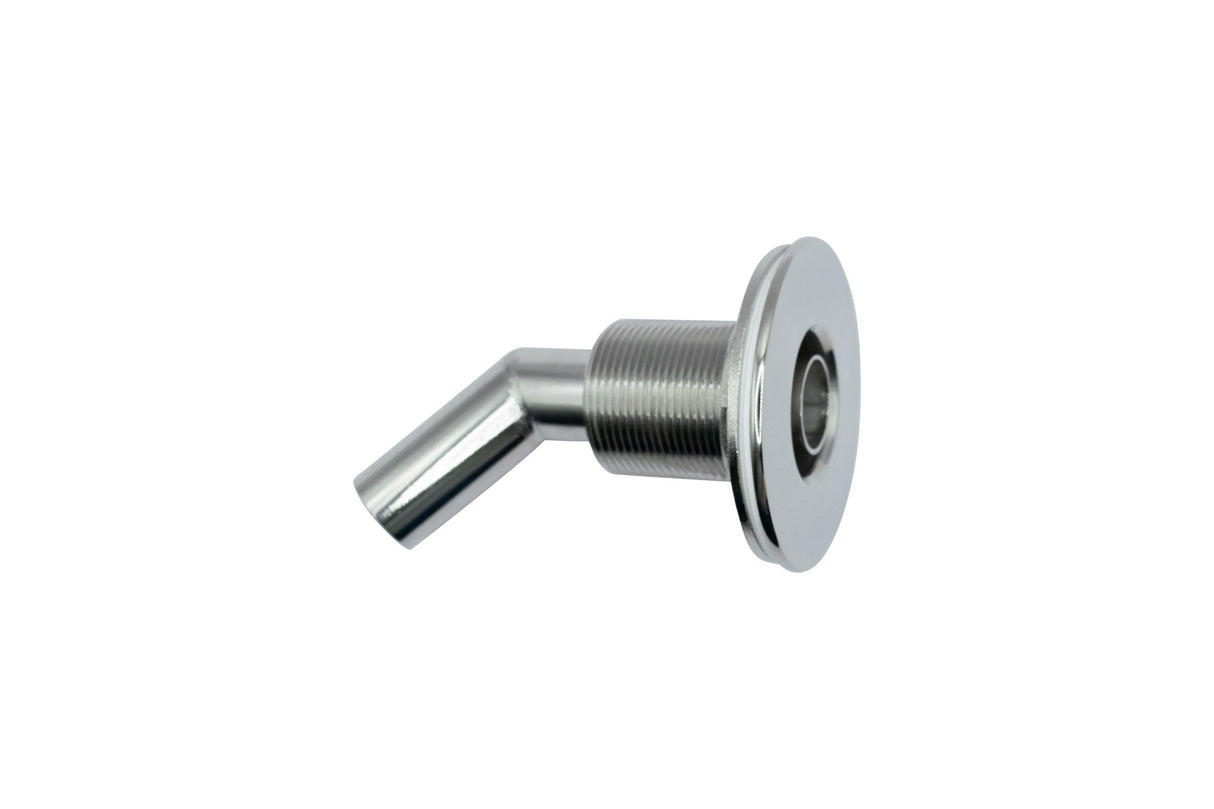 Thru Hull Fitting, 22 mm, 90° Base, Angled Connector, Boltless