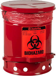 Biohazard Waste Steel Can, 6 Gallon, Foot-Operated Self-Closing