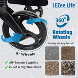 EZee Life Folding Rollator Walker CH2077 | Lightweight Height-Adjustable Mobility Aid Canada