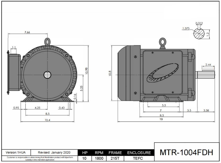 Max Motion MTR-1004FDH | Farm Duty Motor 10HP, 1800RPM, 208-230V, Frame 215T, TEFC