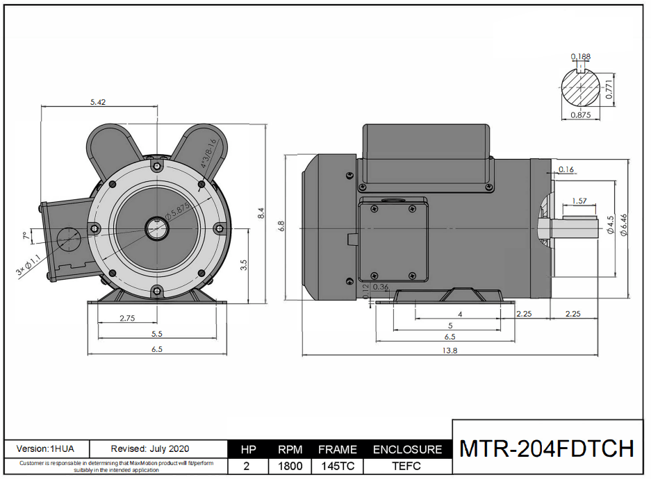 Max Motion MTR-204FDTCH | Farm Duty Motor 2HP, 1800RPM, 115/208-230V, Frame 145T(C), TEFC