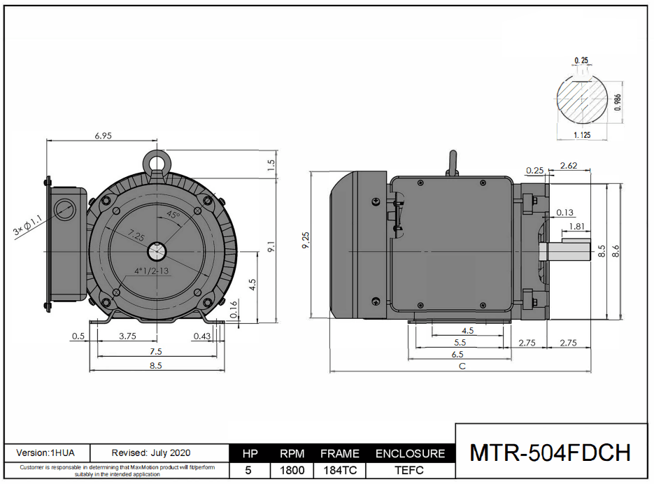 Max Motion MTR-504FDCH | Farm Duty Motor 5HP, 1800RPM, 208-230V, Frame 184T(C), TEFC