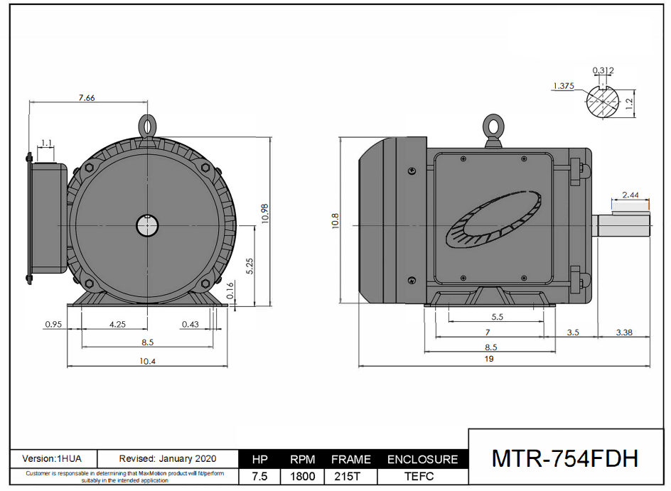 Max Motion MTR-754FDH | Farm Duty Motor 7.5HP, 1800RPM, 208-230V, Frame 215T, TEFC