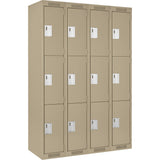Clean Line™ Lockers, 3 -tier, Bank of 4, 48" x 15" x 72", Steel, Beige, Rivet (Assembled)