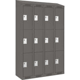 Clean Line™ Lockers, 3 -tier, Bank of 4, 48" x 15" x 78", Steel, Charcoal, Rivet (Assembled)