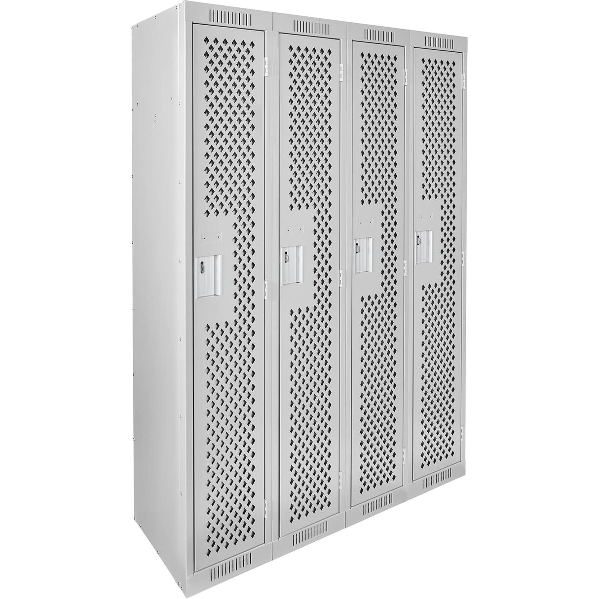 Clean Line™ Lockers, Bank of 4, 48" x 18" x 72", Steel, Grey, Rivet (Assembled), Perforated