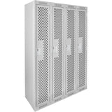Clean Line™ Lockers, Bank of 4, 48" x 18" x 72", Steel, Grey, Rivet (Assembled), Perforated
