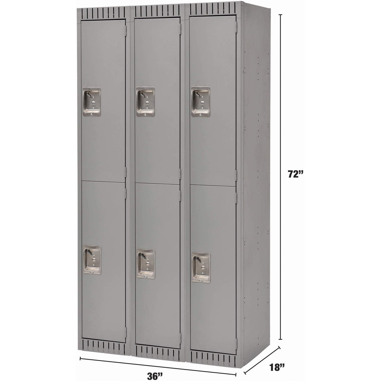 Lockers, 2 -tier, Bank of 3, 36" x 18" x 72", Steel, Grey, Rivet (Assembled)