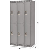 Lockers, 2 -tier, Bank of 3, 36" x 18" x 72", Steel, Grey, Rivet (Assembled)