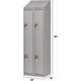 Assembled Lockers, 2 -tier, Bank of 2, 24" x 18" x 72", Steel, Grey, Rivet (Assembled)