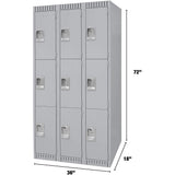 Lockers, 3 -tier, Bank of 3, 36" x 18" x 72", Steel, Grey, Knocked Down