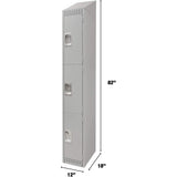 Lockers, 3 -tier, 12" x 18" x 82", Steel, Grey, Knocked Down