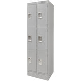 Lockers, 3 -tier, Bank of 2, 24" x 18" x 76", Steel, Grey, Knocked Down
